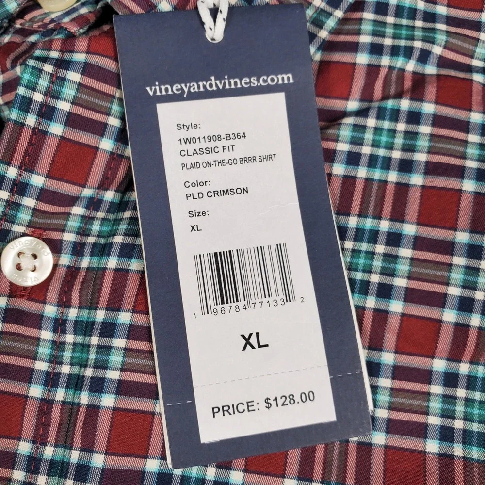 Vineyard Vines On-The-Go Performance Plaid Shirt XL Crimson Red brrr Cooling NEW